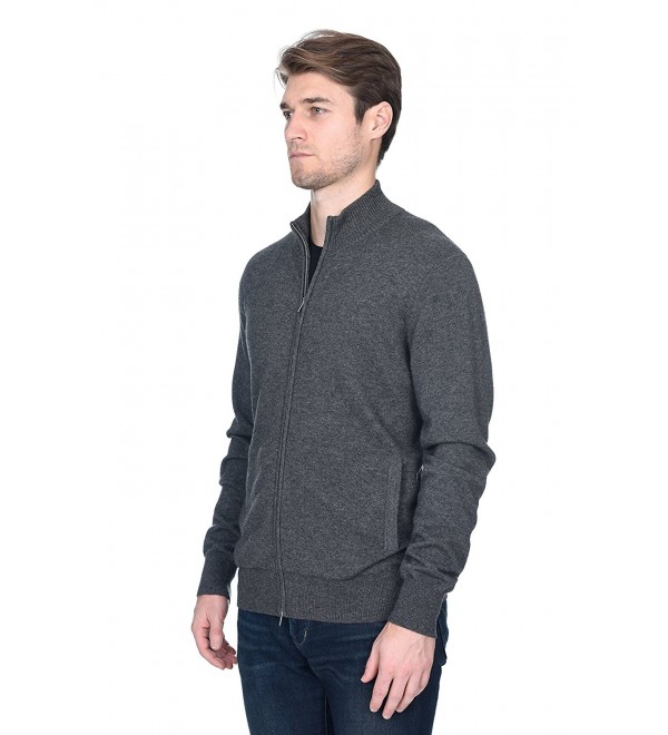 Men's Cashmere Wool Full-Zip Mock Neck Sweater Premium Quality ...