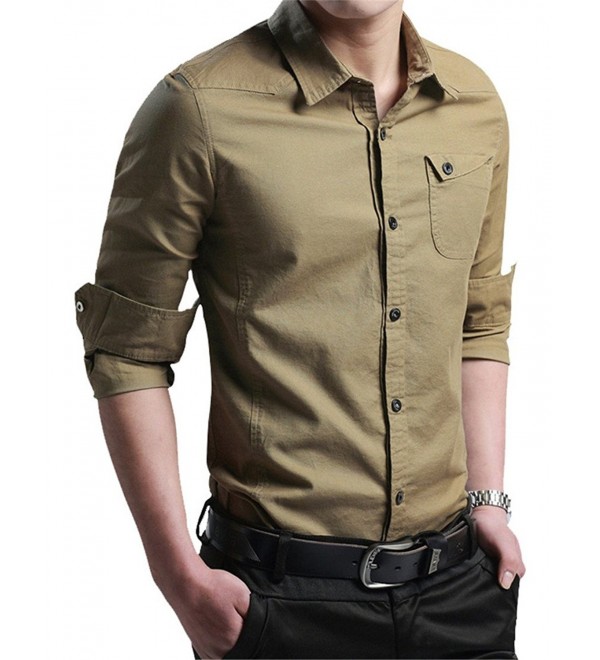 CAMEL CROWN Mens Military Slim Fit Dress Shirt Casual Quick-Drying Long ...