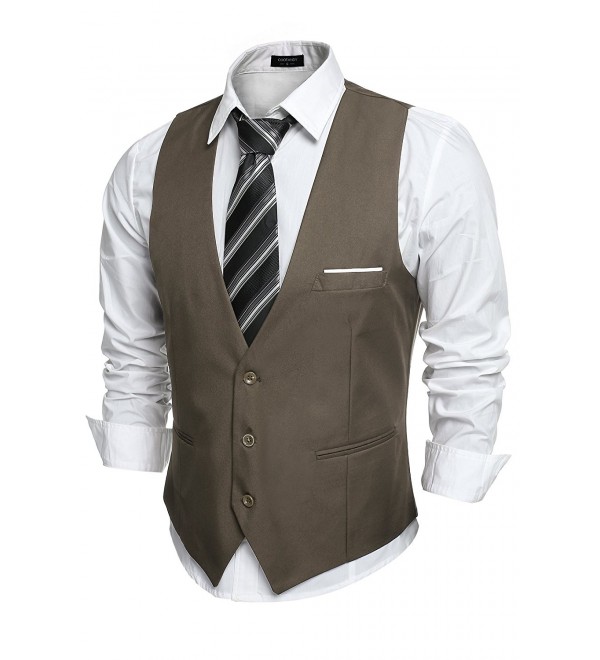 Men's Vest Casual Button Down Suit Vest Business Waistcoat - Khaki ...