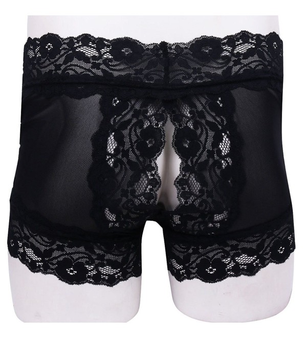 Men's Sexy See Through Lace Floral Open Back Boxer Briefs Shorts ...