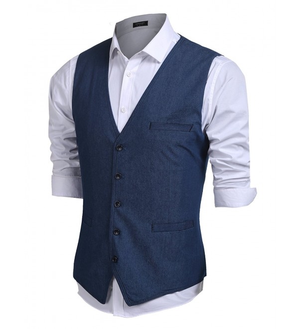 Men's Outdoors Waistcoat Vest Casual V-neck Sleeveless Slim Fit Denim ...