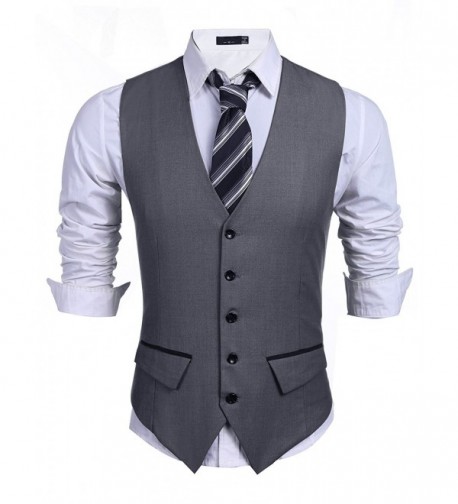 Men's Business Suit Vest-Slim Fit Skinny Wedding Waistcoat - Solid Dark ...