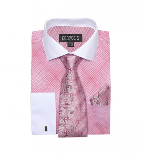 Men's Diamond Check Dress Shirt With Contrast Collar- Tie & Hanky ...