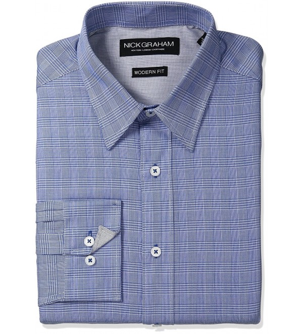 Men's Plaid Cotton Dress Shirt - Blue Glen - C212LN68JVX
