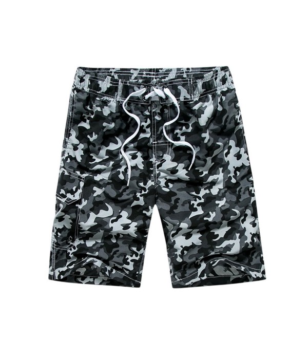 Men's Palm Swim Trunks Beach Shorts - Camouflage-gray - C31845W8XKS
