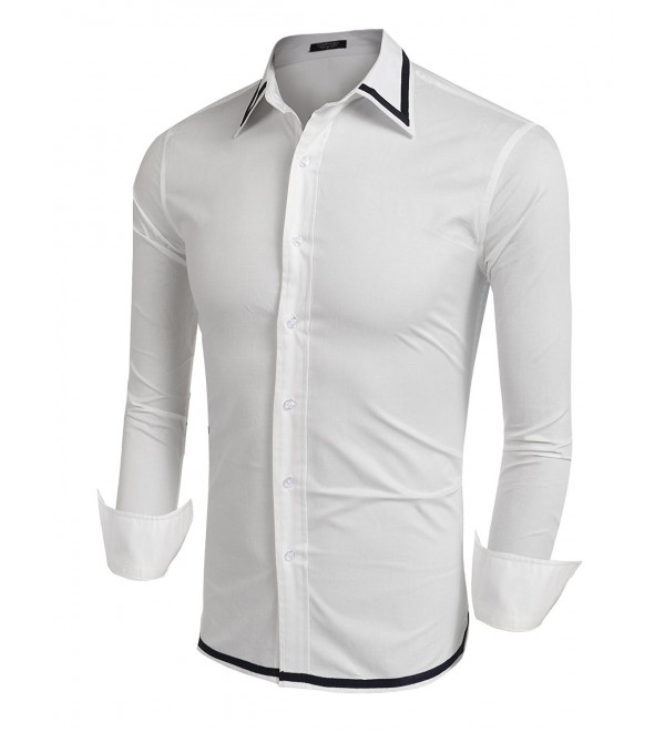 Mens Slim Fit Business Casual Button Down Dress Shirts - White ...