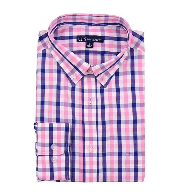 Men's 100% Cotton Plaid Long Sleeve Shirt - Pink/White/Blue - C7189QR73WW