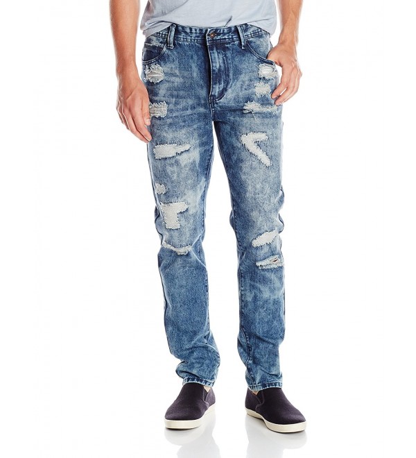 Men's Denim Pants Long With Basic Destructed Ripped and Repaired - Dark ...