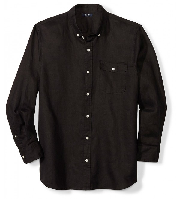 Men's Standard-Fit 100% Linen Long-Sleeve Button-Down Woven Shirt ...