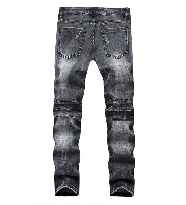 Men's Moto Biker Vintage Distressed Ripped Slim Fit Skinny Stretch ...