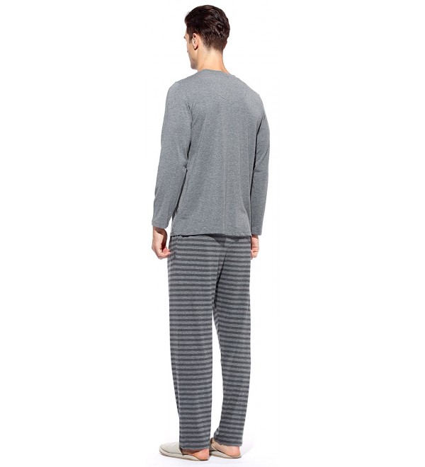 Men's Pajamas Set Soft Cotton Long Sleeve Sleepwear - 6grey - CU185YTNWRX