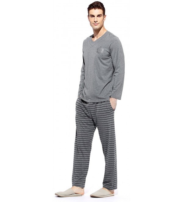 Men's Pajamas Set Soft Cotton Long Sleeve Sleepwear - 6grey - CU185YTNWRX