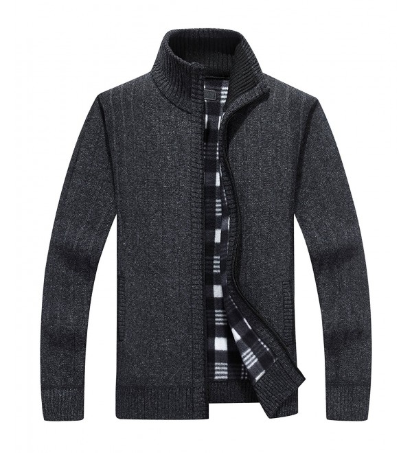 Men's Casual Slim Fit Full Zip Thick Knit Cardigan Sweaters With ...
