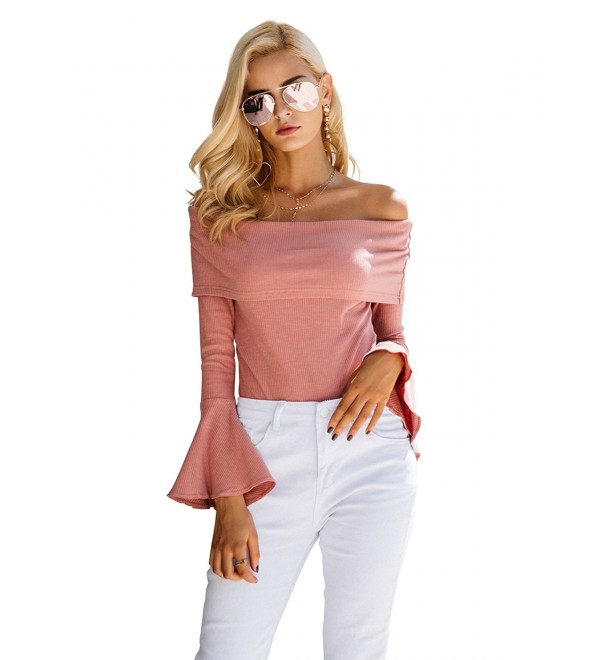 Women's Casual Off Shoulder Knit Top Thin Sweater With Long Sleeves ...