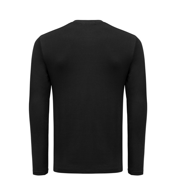 Men's Long Sleeve Crew Neck T-shirt Plain Basic Spandex Tee - Black ...