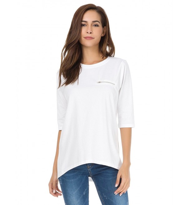 Womens Half Sleeves Casual Cotton T-Shirt Loose Crew Neck Tops - White ...
