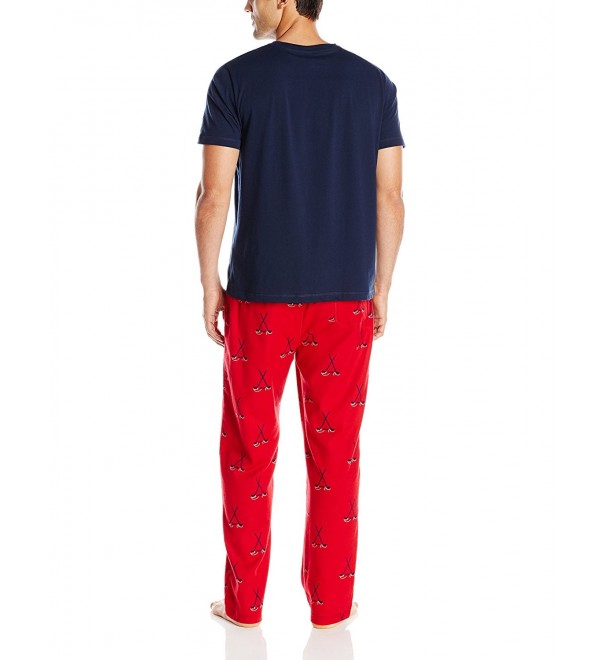 Men's Pajama Set With Tee Shirt and Hockey Print Pant- Navy- Large ...