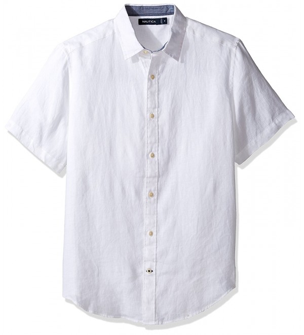 Men's Short Sleeve Classic Fit Solid Linen Button Down Shirt - Bright ...