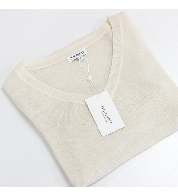 Women's Knitwear V Neck Long Sleeve Merino Wool Sweater Tops - White ...