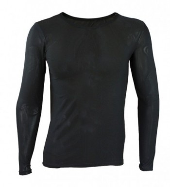 Men's Sheer Mesh T-shirts Top Long Sleeve Slim Fit Undershirt - Black ...