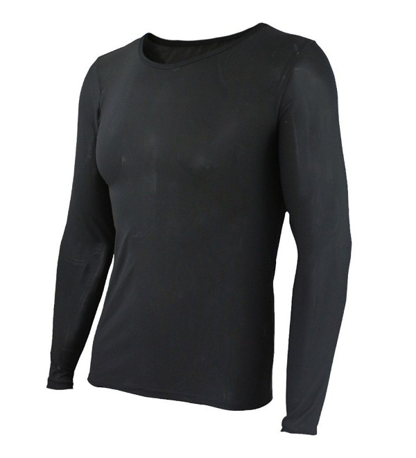 Men's Sheer Mesh T-shirts Top Long Sleeve Slim Fit Undershirt - Black ...