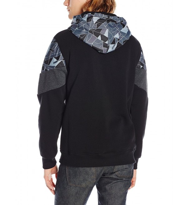 Men's Hooded Pullover Hoodie With Geo-Printed Patches - Black - CE125VDIJU5