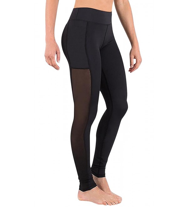 Womens Power Mesh Yoga Pants- Mid Waist Leggings Tummy Control Running ...