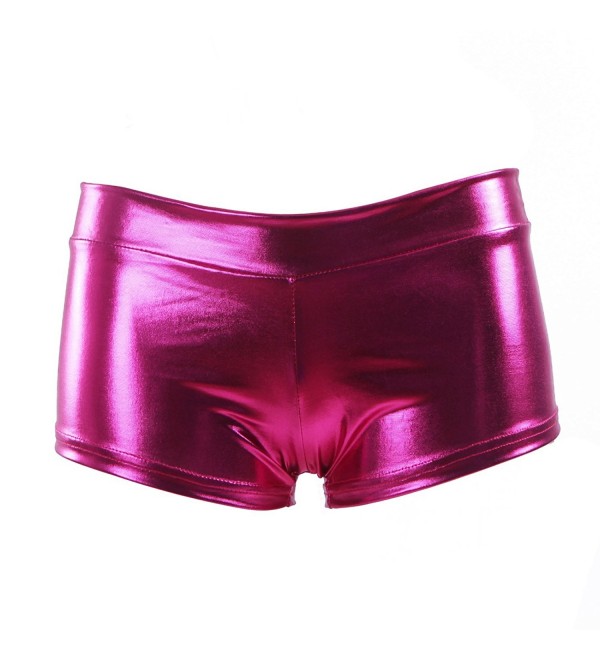 Womens Shiny Metallic Booty Shorts Liquid Wet Look Hot Pants Dance Bottoms Hot Pink C712l63tiib 3446