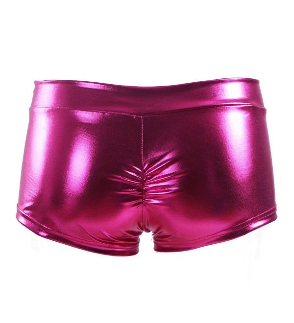 Womens Shiny Metallic Booty Shorts Liquid Wet Look Hot Pants Dance Bottoms Hot Pink C712l63tiib 5652